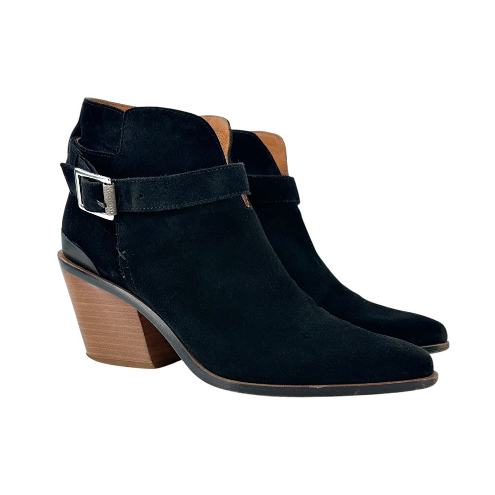 Rag & Bone Ramone Black Buckled Leather Trimmed Suede Block Heel Ankle Boots